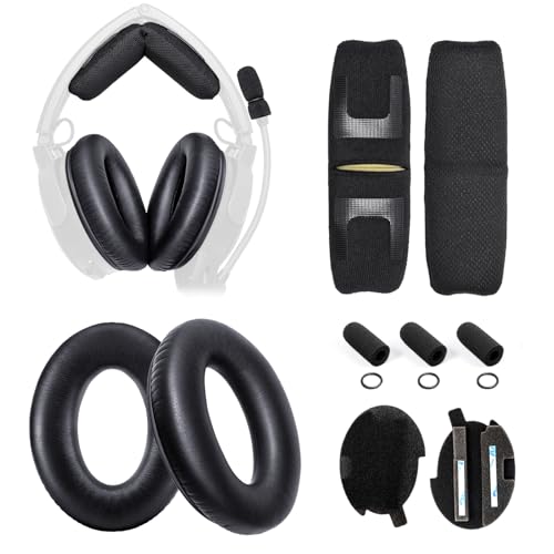 Replacement Ear Pads Upgrade Headband Cushion Pad Compatible with Bose A20 Aviation Headset, Protein Leather, Noise Isolation Memory Foam, Including Foam Filter Inserts, 3 Mic Covers