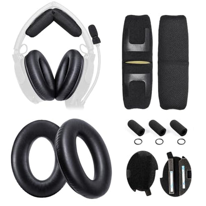 Replacement Ear Pads Upgrade Headband Cushion Pad Compatible with Bose A20 Aviation Headset, Protein Leather, Noise Isolation Memory Foam, Including Foam Filter Inserts, 3 Mic Covers