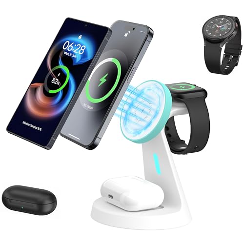 𝟐𝟎𝟐𝟔 𝐍𝐞𝐰 Magnetic Wireless Charger for Samsung & Apple Devices, 3 in 1 Charging Station Magnetic Charger Stand simultaneously Compatible with Samsung and Apple Series.