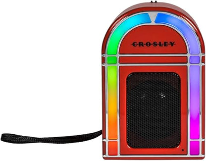 Crosley CR3046A-RE Mini Jukebox Portable Bluetooth Speaker, Red | Bluetooth In, 5 Color-Changing Light Modes, LED Lights Sync with Music, Rechargeable Lithium-Ion Battery - color: Red