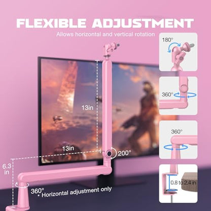 Compatible For FIFINE AM8 Microphone Low Profile Metal Boom Arm With Cable Management, Pink(BM88P) - color: BM88P