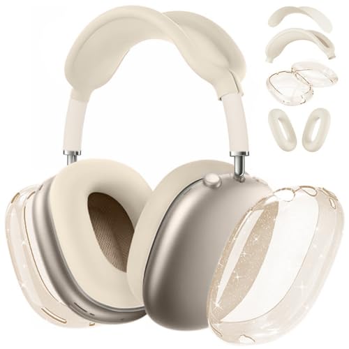fomissky-sisa 4 in 1 AirPods Max Case Glitter Headphone Covers, Starlight | Clear TPU Ear Cup Covers, Soft Silicone Earpads + Headband Cover Set, Scratch-Proof Protective Headphone Accessory Gift - color: Starlight
