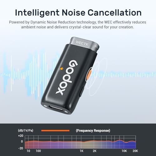 GODOX WEC Kit1 Wireless Lavalier Microphone | Noise Cancellation, 656ft Transmission, 8 Hours Battery, Mini Lapel Design for Camera Phone Android