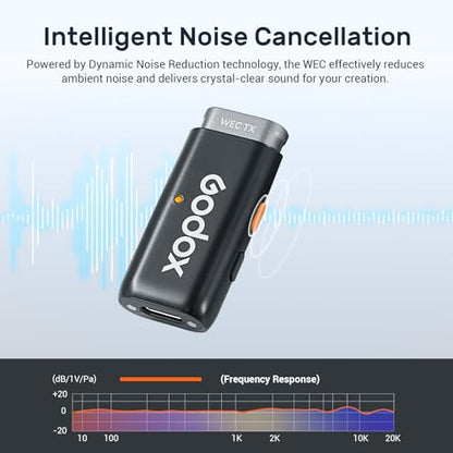 GODOX WEC Kit1 Wireless Lavalier Microphone | Noise Cancellation, 656ft Transmission, 8 Hours Battery, Mini Lapel Design for Camera Phone Android