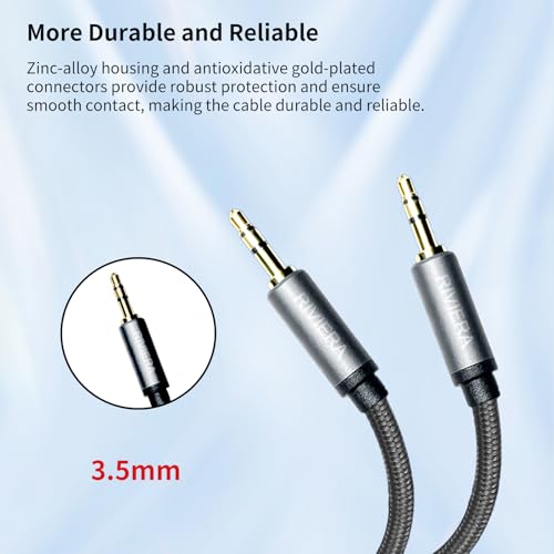 RIVIERA 10FT/3.0M Audio Cable 3.5mm 1/8" TRS to 3.5mm 1/8" TRS Braided Sheild Pure Copper Wire and 24K Gold Plated Low Noise Cable with Braided Nylon Jacket for Digital Players & Musical Instruments - color: Dual 1/8 TRS Black, size: 10FT/3.0M