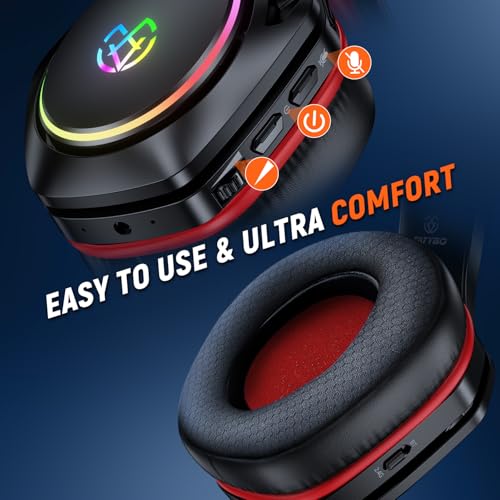 Tatybo Wireless Gaming Headset for PS5 PC, Dual Mode, Low Latency, Red | 7.1 Surround Sound, Bluetooth+2.4GHz Dual Mode, Noise-Canceling Mic for FPS Battle Royale, 40Hrs for Switch, Mobile, Laptop - color: Red