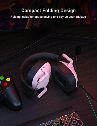 SENZER SG500 Surround Sound Pro Gaming Headset with Noise Cancelling Microphone - Soft Memory Foam Padding - Portable Foldable Headphones for PC, PS4, PS5, Xbox One, Switch - Pink | Surround Sound, Soft Memory Foam Padding, Lightweight Portable Foldable H
