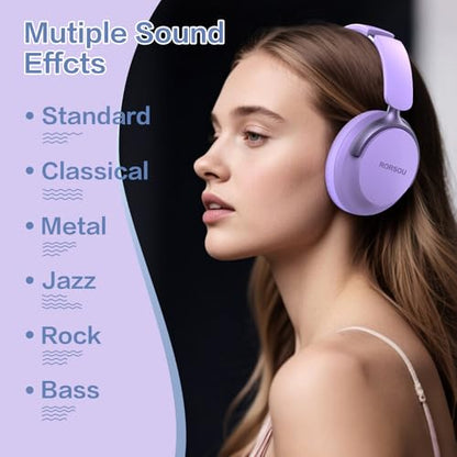 B8 Bluetooth Headphones Over Ear, 6 EQ Music Modes and 50H Playtime Deep Bass Wireless Headphones with Mic, Lightweight Folding HiFi Stereo Headset for iPad/Travel/Tablet/PC/Home Purple - color: Purple