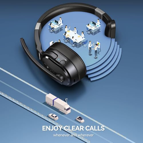 TECKNET Bluetooth Trucker Wireless Headset, Noise Cancelling Mic for Work | Single Ear, 50Hrs Battery, 3 EQ Music Modes, Clear Mic Wireless Headset for PC, Truck Drivers, Office & Call Center - size: OS-Single Ear