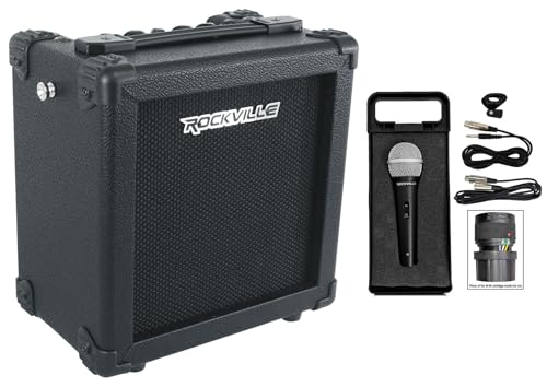 Rockville G-Charge 20 Black 20W Guitar Amp Bundle with RMC-XLR Microphone | 10-Hour Rechargeable Battery, 6.5" Speaker, Spring Reverb, Bluetooth, 1/4" Guitar/Mic Inputs, 2 Mic Cables, 2-Items