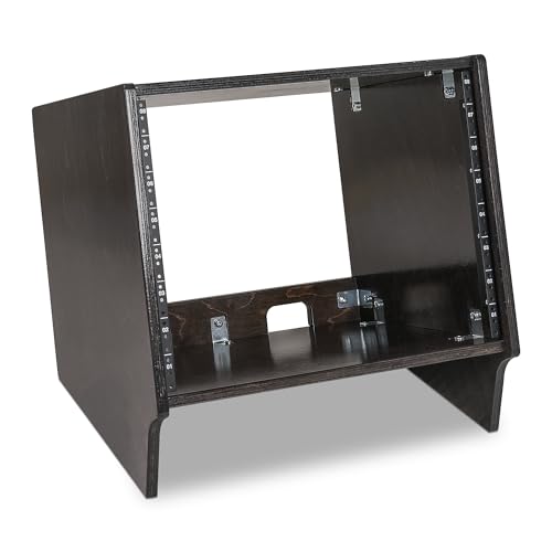 Sound Town DIY 8U Angled Desktop Turret Studio Rack for Home Studio and Recording Room, Baltic Birch Plywood, Black Espresso (SDRK-8SLD) - size: 8U, Black Espresso