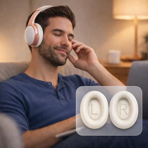 Replacement Ear Pads for Bose QC35 and QC35 II | Soft Protein Leather Ear Cushions with Noise Isolation, Memory Foam, Extra Durability - color: White