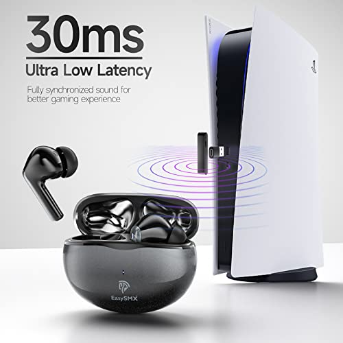 EasySMX Wireless Gaming Earbuds for PC, PS5 with Mic, 30ms Low Latency, Bluetooth/2.4GHz Wireless, USB-C Dongle Included, Compatible PS4, PS5, VR, Switch, Steam Deck, Black (TG-01)