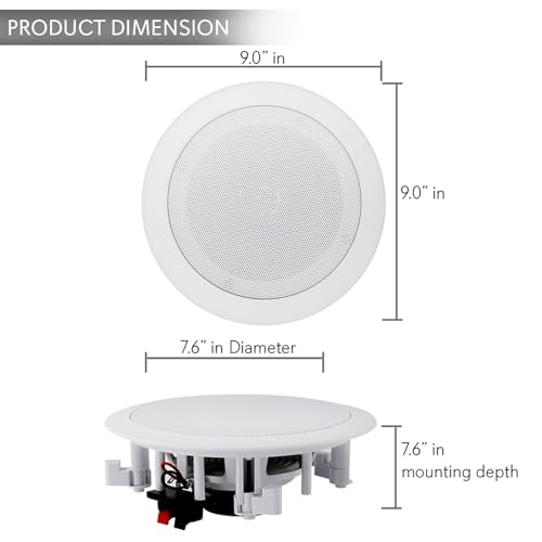 Pyle 6.5” Pair Bluetooth Flush Mount In-wall In-ceiling 2-Way Speaker System Quick Connections Changeable Round/Square Grill Polypropylene Cone & Polymer Tweeter Stereo Sound 150 Watt (PDICBT652RD)