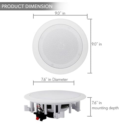 Pyle 6.5” Pair Bluetooth Flush Mount In-wall In-ceiling 2-Way Speaker System Quick Connections Changeable Round/Square Grill Polypropylene Cone & Polymer Tweeter Stereo Sound 150 Watt (PDICBT652RD)
