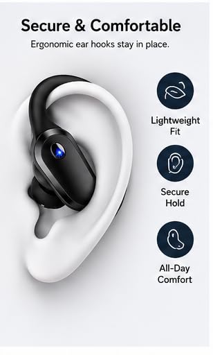 Wireless Earbuds Bluetooth Headphones with Earhooks, IPX7 Waterproof, Hi-Fi Stereo, 48H Playtime, LED Power Display Charging Case, for Running, Workout, Gym