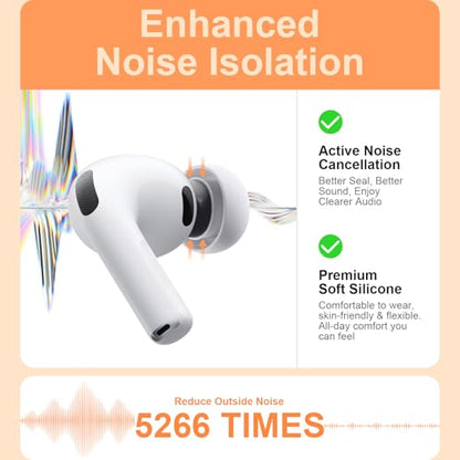 Replacement Ear Tips Compatible with AirPods Pro 3rd Generation – Silicone Earbud Tips with Cleaning Pen, Secure Fit, Noise Isolation, Soft Comfort Ear Tips Kit (4 Pairs, XXS/XS/S/L)