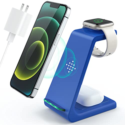3 in 1 Wireless Charging Station, 2026 Upgraded Fast Desk Charger Station for iPhone 17 16 15 14 13 12 Pro Max Plus, Charger Stand for Apple Watch 10 9 8 7 6 5 4 3 2 SE, Airpods 4 3 2 Pro(Blue) - color: D-Blue