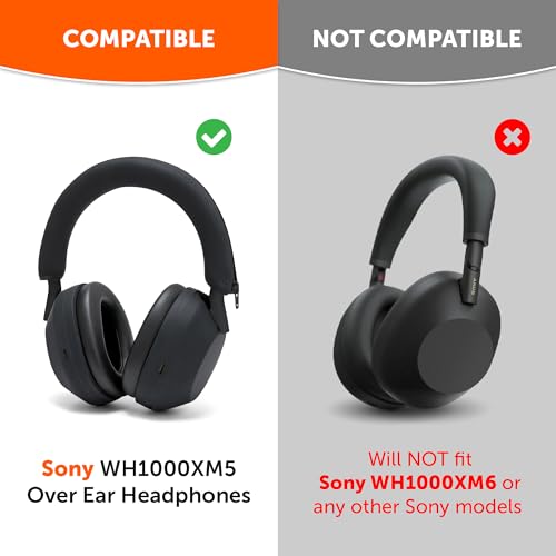 WC ShellZ XM5 - Exterior Shell & Headband Covers for Sony WH1000XM5 | Made by Wicked Cushions | Protective, Made with Premium Silicone | Black - color: Black