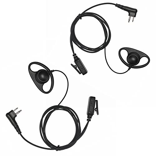 CLS1410 CLS1110 Earpiece Compatible with Motorola Radio CP200 GP300 GP2000 Walkie Talkie with PTT Mic 2 Pin Headset Single-Wire Surveillance Kit (D-Shaped, 2 PCS) - style: D-Shaped*2