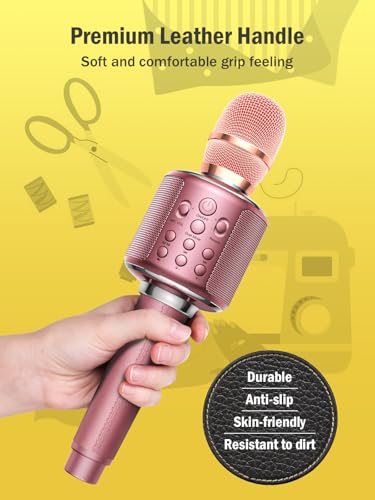 MetFut Wireless Bluetooth Karaoke Microphone, Built-in Loud Speaker for 10H Playback, Add Reverb/Duet Mode/Earbuds Monitoring, Portable Karaoke Machine for Entertainment & Singing Practice (Rose Gold)