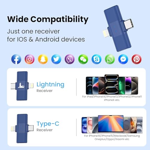Wireless Lavalier Microphone for iPhone, Noise Cancelling - color: Blue, style: A2 (1TX+1RX)