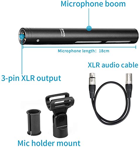 Shotgun Microphone with XLR Output Phantom Powered 12-48V for Camera-Mounted Broadcast Media Production Audio Content Creative