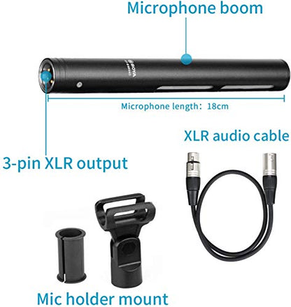 Shotgun Microphone with XLR Output Phantom Powered 12-48V for Camera-Mounted Broadcast Media Production Audio Content Creative