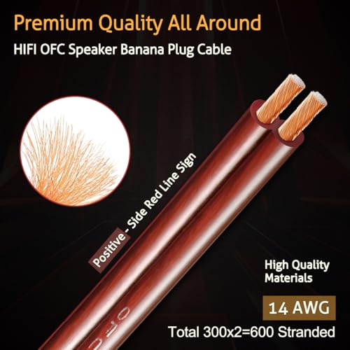 UCINNOVATE 2 Pack HiFi OFC Speaker Cable with Banana Plug to Jumper Spade, 3m / 9.8FT 14AWG Speaker Wire with Banana Plug to U Fork Plug Cord Jumper Bridge Cable for Speaker Amplifier (2 x 9.8FT) - size: 2 x 3m OFC Speaker Cable