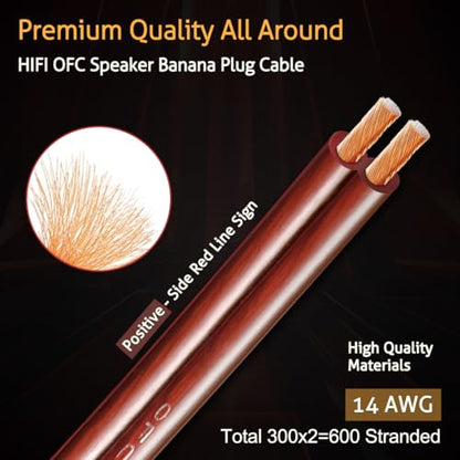 UCINNOVATE 2 Pack HiFi OFC Speaker Cable with Banana Plug to Jumper Spade, 3m / 9.8FT 14AWG Speaker Wire with Banana Plug to U Fork Plug Cord Jumper Bridge Cable for Speaker Amplifier (2 x 9.8FT) - size: 2 x 3m OFC Speaker Cable