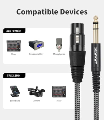 2 Pack XLR Female to 1/4 TRS Cable 3FT – Braided Balanced Audio Cord, 3-Pin XLR Female to 6.35mm TRS Male Microphone Cable for Mixer, Active Speakers, Studio Equipment