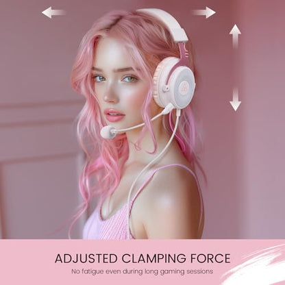 EKSA E900 Wired Gaming Headset with Microphone for PS4, PS5, Xbox | Detachable Noise Canceling Mic, 3D Surround Sound, Wired Headphone for PS4, PS5, Xbox, Computer, Laptop, Switch, Handheld - color: Pink