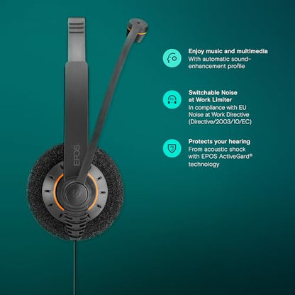 EPOS Sennheiser Consumer Audio SC 60 USB ML (504547) - Double-Sided Business Headset | For Skype for Business | with HD Sound, Noise-Cancelling Microphone, & USB Connector (Black)