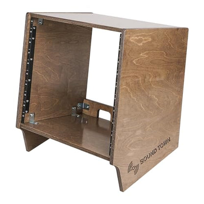 Sound Town DIY 10U Angled Desktop Turret Studio Rack with Solid Baltic Birch Plywood, Weathered Brown, Assembly Required (SDRK-10SLB) - size: 10U, Weathered Brown