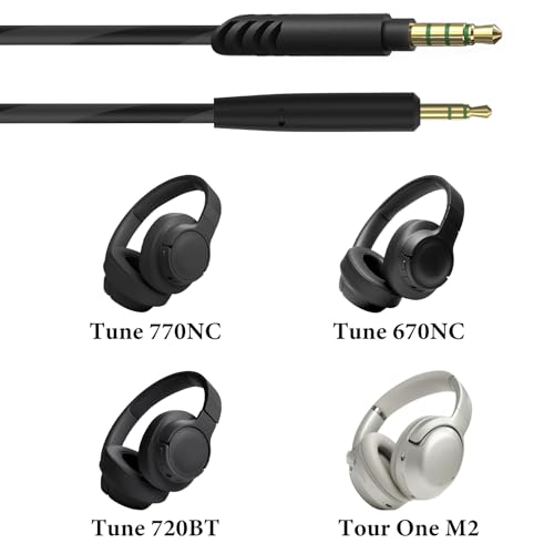 Linkidea Audio Cable with Mic for JBL Tune 770NC/670NC Headphones, 3.5mm TRRS to 2.5mm TRS Replacement Aux Cord with Inline Microphone and Volume Control (5 ft / 1.5m)