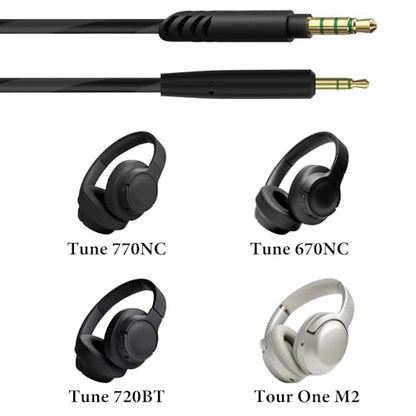 Linkidea Audio Cable with Mic for JBL Tune 770NC/670NC Headphones, 3.5mm TRRS to 2.5mm TRS Replacement Aux Cord with Inline Microphone and Volume Control (5 ft / 1.5m)