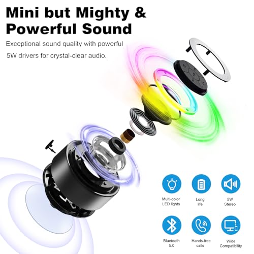 PEDVSTY Shower Speaker Bluetooth Waterproof, Mini Speaker with LED Lights | Wireless Speaker with Suction Cup, Floating, Crystal Sound, for Bathroom Travel Beach Pool, Ideal Electronic Gifts