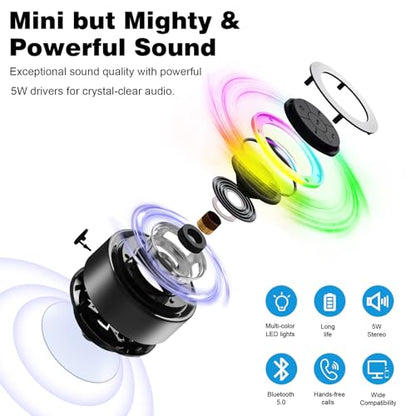 PEDVSTY Shower Speaker Bluetooth Waterproof, Mini Speaker with LED Lights | Wireless Speaker with Suction Cup, Floating, Crystal Sound, for Bathroom Travel Beach Pool, Ideal Electronic Gifts