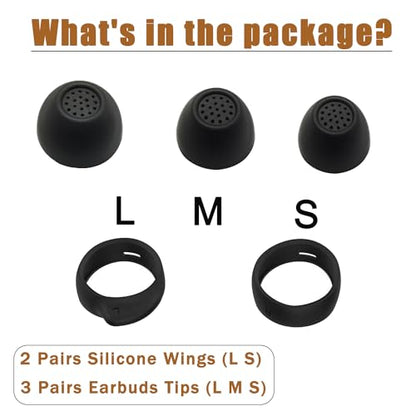 Silicone Ear Tip & Ear Wing for Samsung Galaxy Buds FE Replacement - color: Black