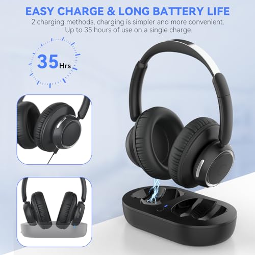 ANSTEN Wireless Headphones for TV Watching,TV Headphones Wireless | Universally Compatible Transmitter Charging Base Over Ear Headset No Delay 35 Hrs Audio Playtime Plug n Play for Seniors