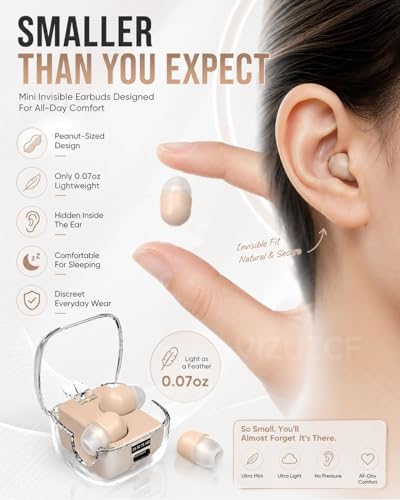 Mini Invisible Earbuds Hidden Smallest Discreet Skin Tone Sleep Wireless Bluetooth Ear Buds for Small Ears Tiny Headphones Side Isolation No Low Battery for Sleeping Working - color: White