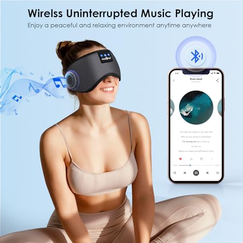 MUSICOZY Sleep Headphones Bluetooth 5.4 Sleep Mask with HD Sound | Breathable Flat Design with Cooling Lining, Washable Headband, 14 Hours Playtime for Travel Meditation Relaxation Gifts - color: Gray