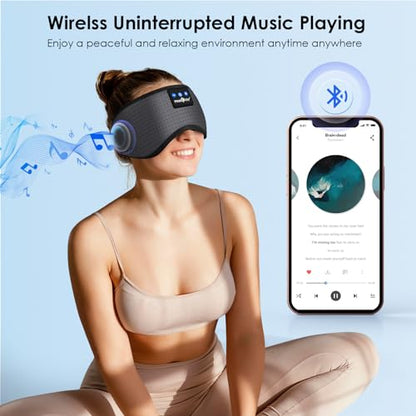 MUSICOZY Sleep Headphones Bluetooth 5.4 Sleep Mask with HD Sound | Breathable Flat Design with Cooling Lining, Washable Headband, 14 Hours Playtime for Travel Meditation Relaxation Gifts - color: Gray