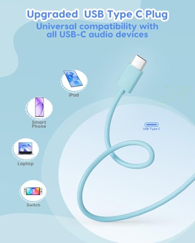 awatrue USB‑C Kids Headphones for School,74‑85‑94dB Limiter, w/Mic HK07C | Foldable Wired Over Ear Headphones, for Toddler School/Travel/iPad/Tablet, Blue-Gradient - color: USB-C Blue Gradient