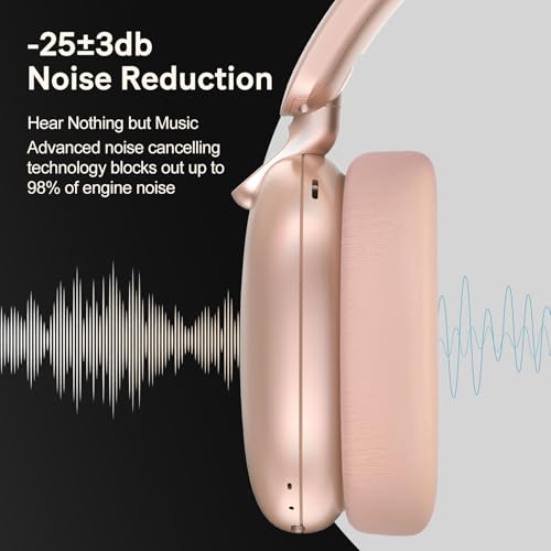 C6 Active Noise Cancelling Headphones, Wireless Over Ear Bluetooth Headphones, 60H Playtime, Lightweight Folding Deep Bass Comfort Fit Ear Cups Headset with Mic for iPad/PC/Home Rose Gold - color: Rose Gold