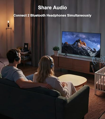 TSNAM Bluetooth Transmitter for TV to 2 Headphones Dual Link | Airplane Bluetooth Adapter for 2 AirPods, Bluetooth AUX Adapter for Car Handsfree Call, Supports Playing TF Card Music