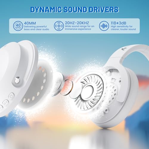 ATTACK SHARK G300 Wireless Over-Ear Headphones with Active Noise Cancelling,Bluetooth 5.3,40H Playtime,Deep Bass HD Stereo Sound,Built-in Mic,Comfortable Design for Travel/Home Office/Gaming-White - color: White