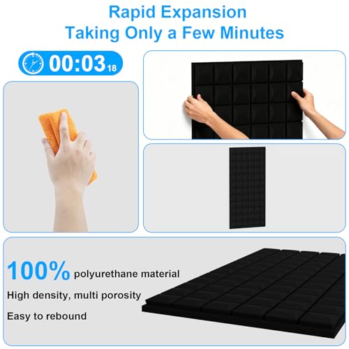 4 Pack Acoustic Foam Panels - 48"×24"×2" Sound Proof Foam Panels for Walls, High Density Black Sound Deadening Absorbing Foam Panels for Home Office Recoding Studio - color: 4Pack Mushroom-shaped