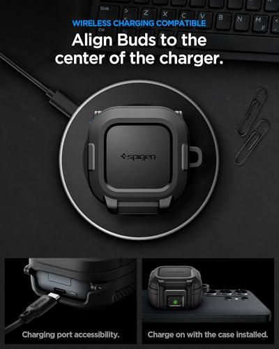 Spigen Lock Fit Designed for Galaxy Buds 4 Pro/Buds 4 Case (2026) | Secure Locking Clip, Dual-Layer Protection, Included Carabiner, Wireless Charging Compatible - Matte Black - size: Buds4 Pro / Buds 4