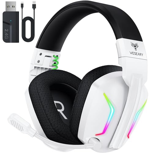 WESEARY Wireless Gaming Headset for PC, PS5, PS4, Switch, Mac, 2.4GHz Wireless Gaming Headphones with ENC Noise Canceling Microphone, Bluetooth 5.4, Cool Lighting, 50H Battery, 50mm Drivers